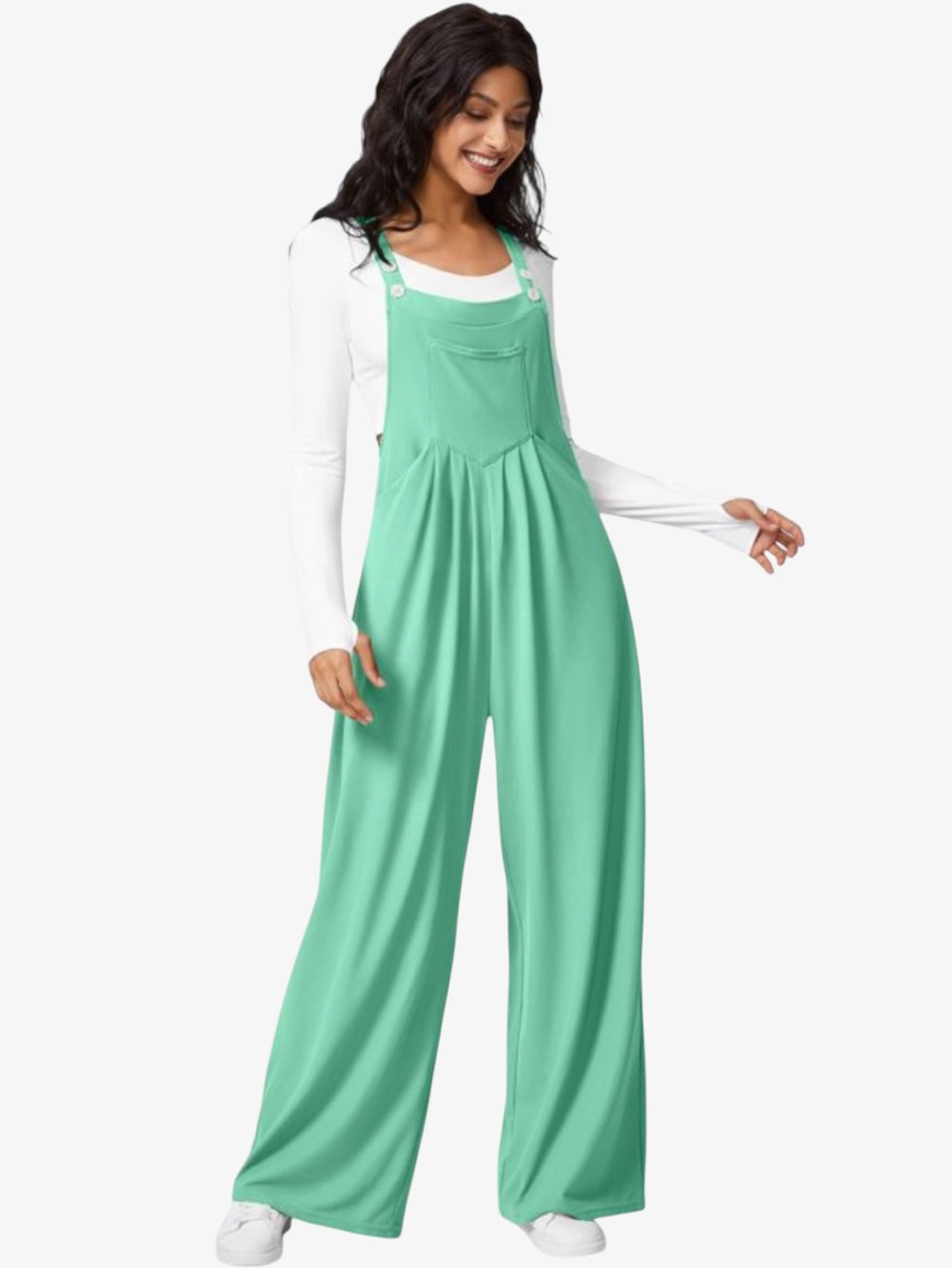 Halara Mint Green Waffle Knit Wide Leg Overalls L Boho Jumpsuit with Pockets